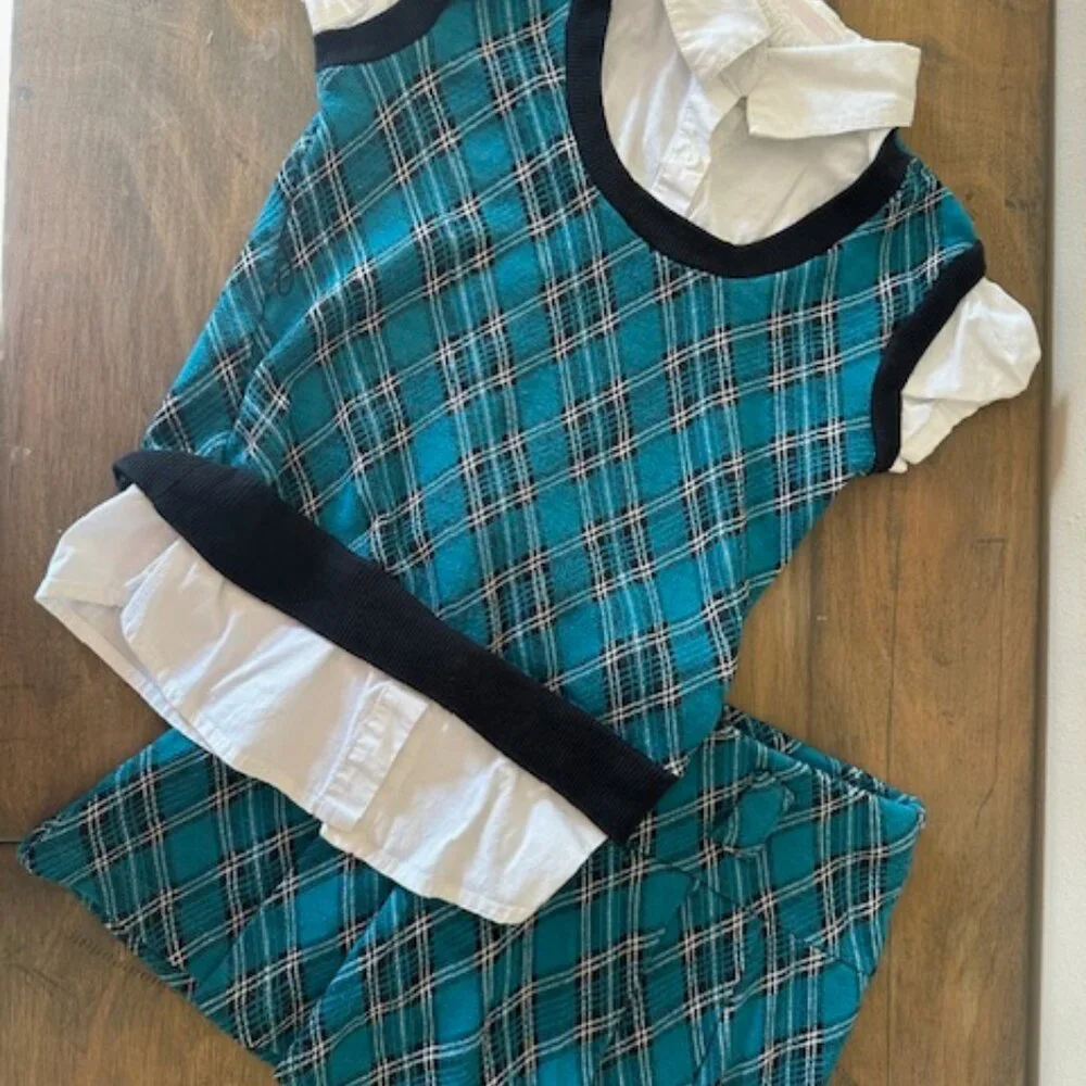 Beautees 2 pc Teal & Black Plaid Skirt & Top Set 8492 - Picture 1 of 8